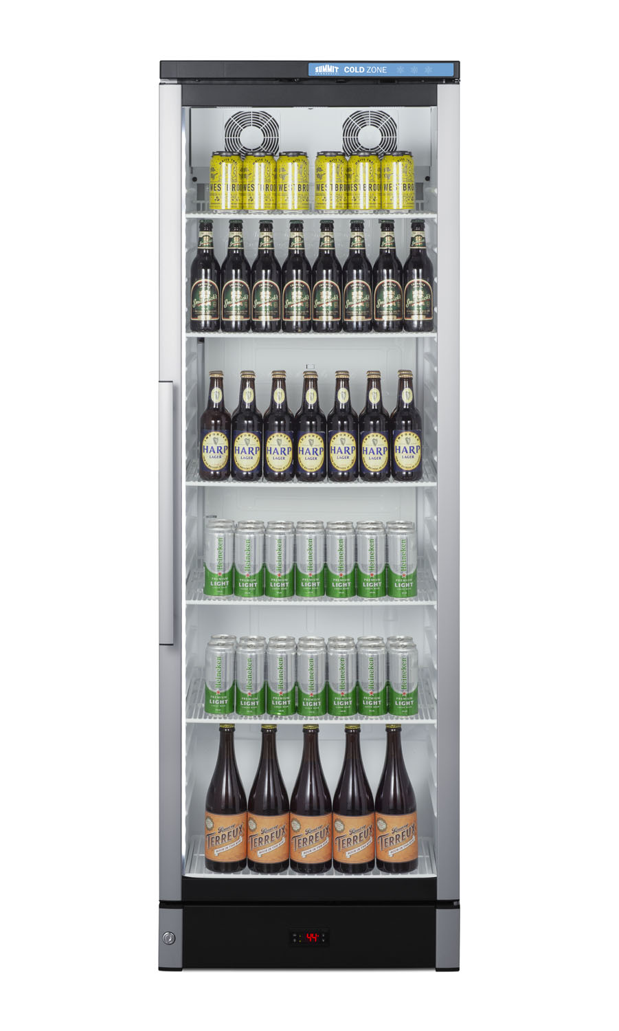 Commercial glass door beverage center with lock